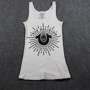 True Religion XL Ribbed Graphic Tank Top White Horseshoe Logo Sequins